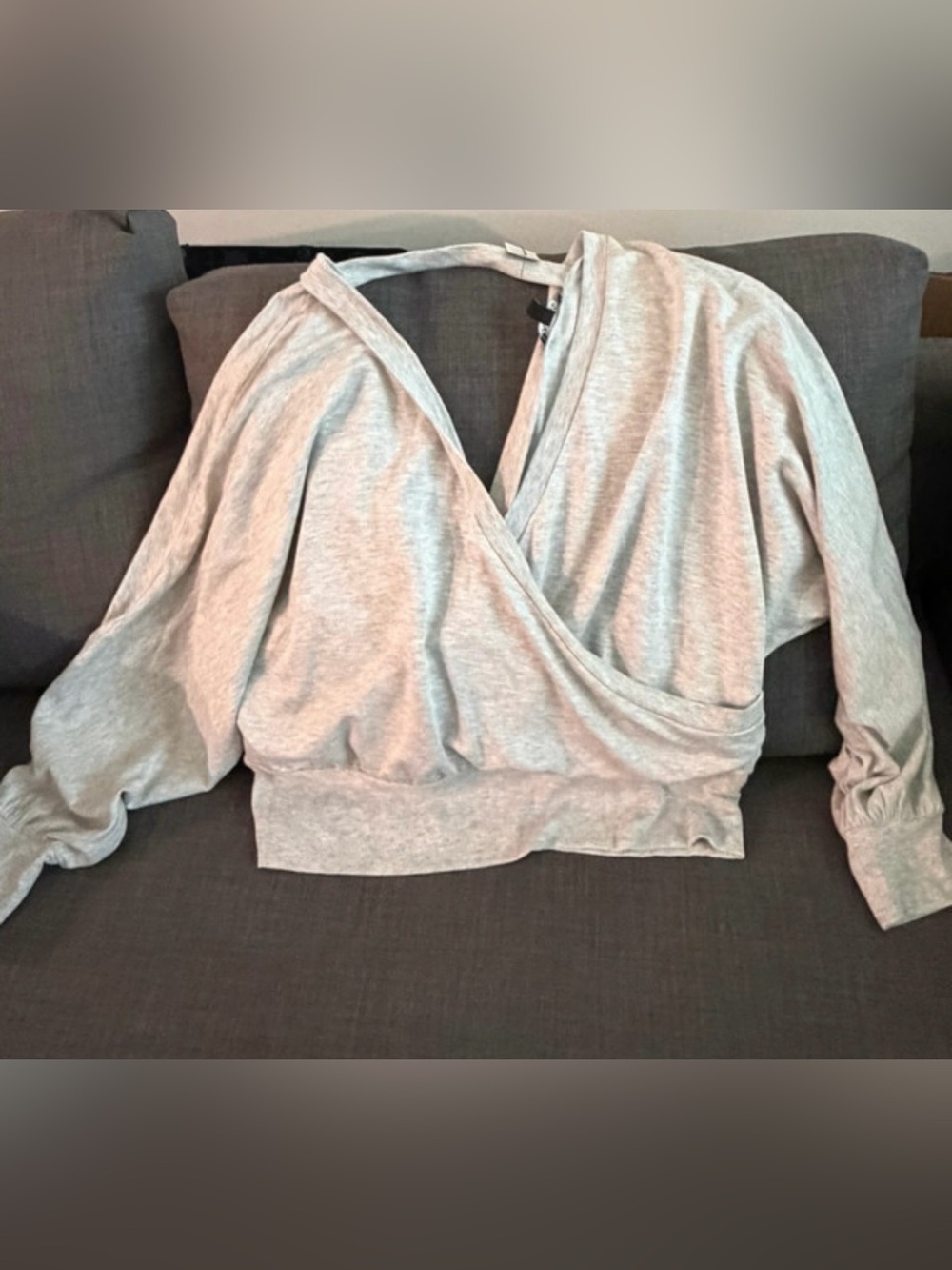 Express Light Gray Cropped Wrap Top